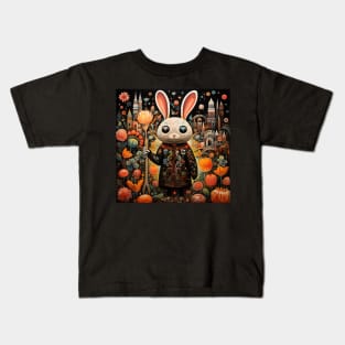 Surrealistic Folk Art Dark Floral Motif Rabbit Design Kids T-Shirt